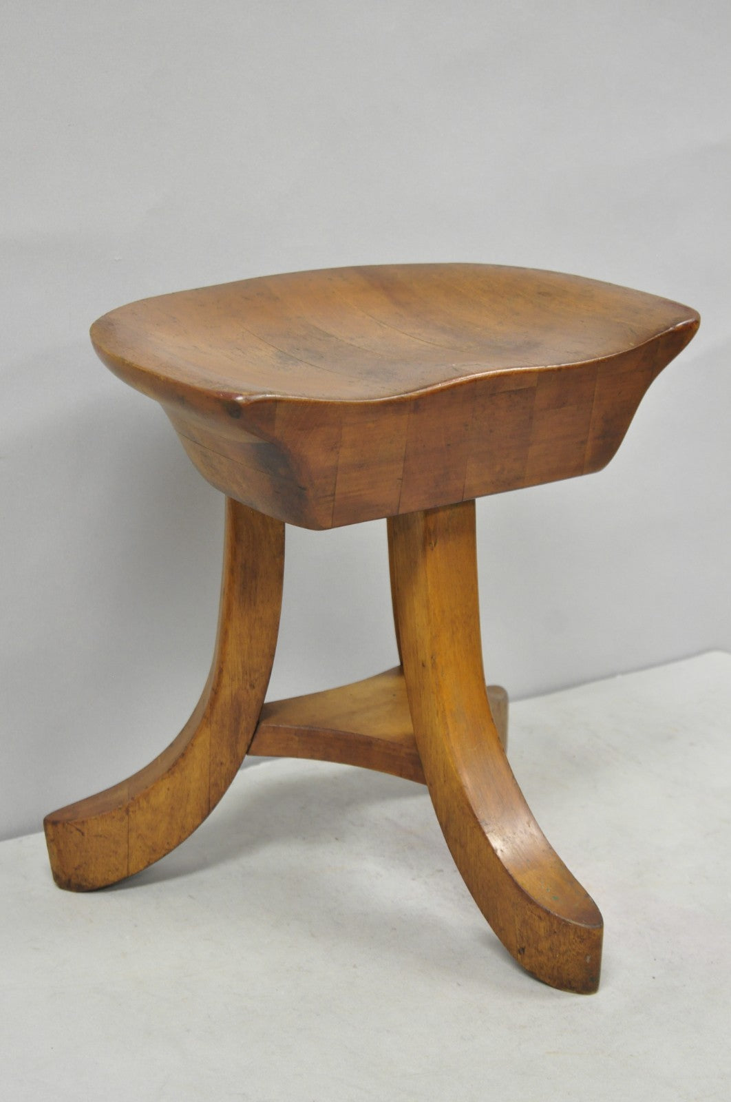 Vintage Mid Century Modern Mahogany Adolf Loos Theban Style Tripod Saddle Stool
