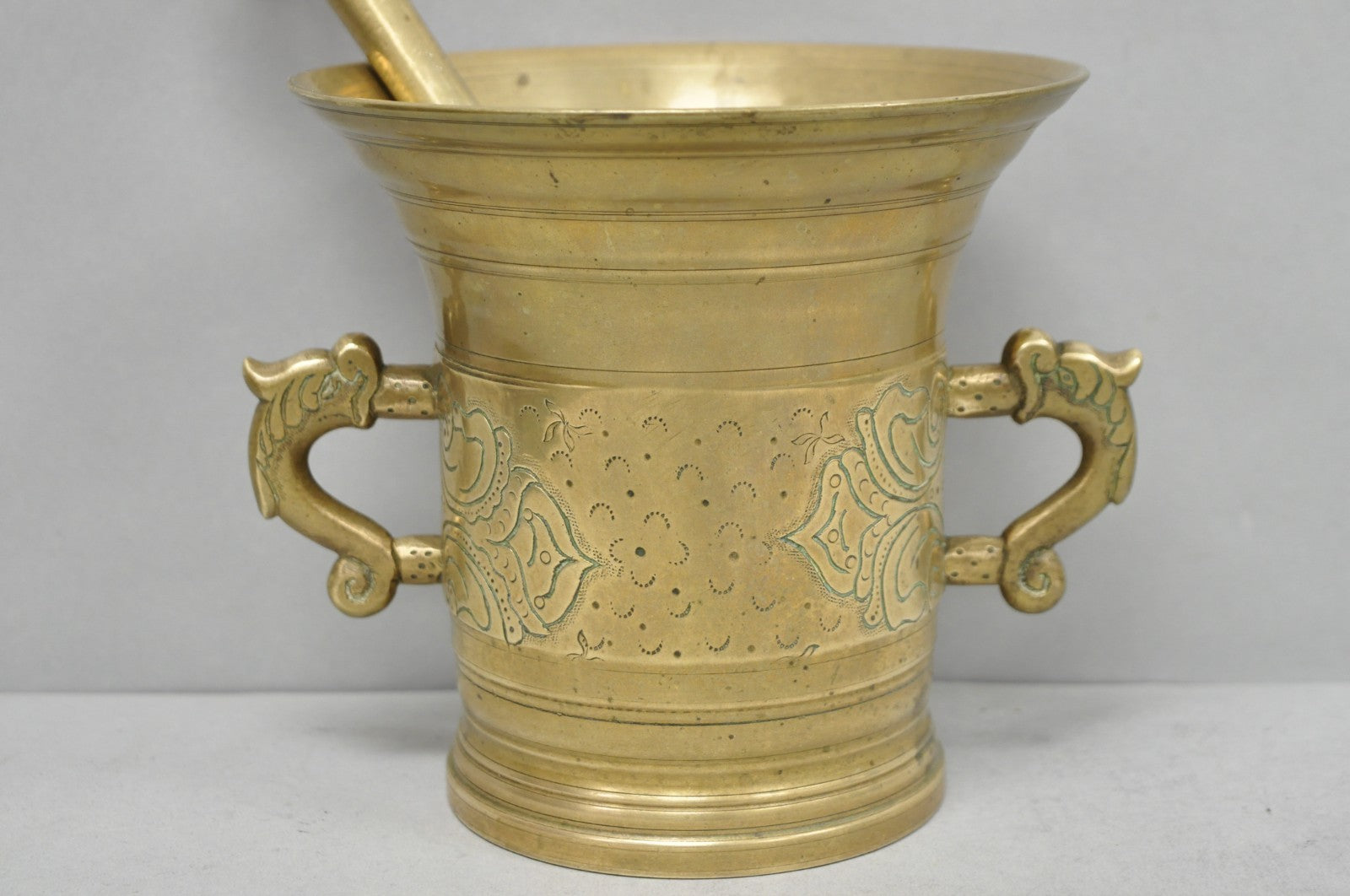 Vintage Primitive Solid Brass Mortar & Pestle Apothecary Medicine Herb Grinder