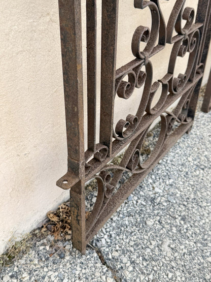 Antique Spanish Renaissance Scrolling Wrought Iron 57 x 47 Garden Entry Gate Set