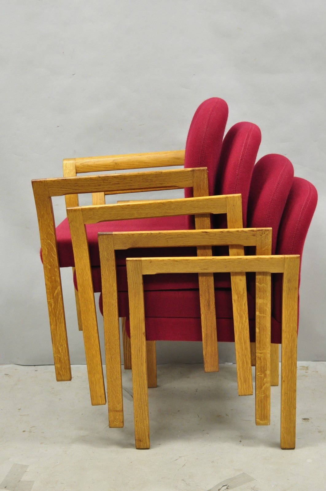 Vintage Gunlocke Mid Century Modern Oak Wood Stacking Arm Chairs - Set of 4