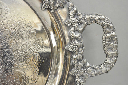 Antique English Victorian Silver Plated Grapevine Oval Bar Tray w/ Monogram