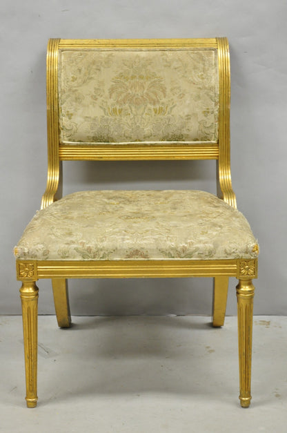 Neoclassical Regency Style Gold Carved Wood Dining Room Chairs - Set of 10