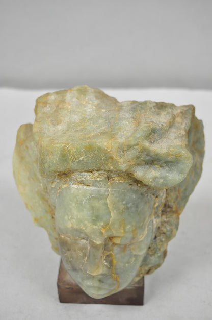 Vintage Chinese Carved Green Soapstone 8" Bust Head Small Figure Sculpture