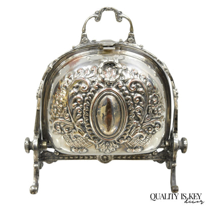 Antique English Sheffield Victorian Repousse Silver Plated Biscuit Warmer Box