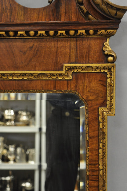 Antique George II Style Walnut Beveled Glass Wall Mirror w/ Plume Pediment