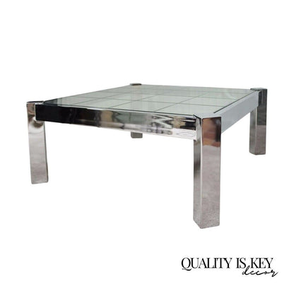 Vintage Mid Century Modern Chrome Etched Glass Square Coffee Table Pace Baughman