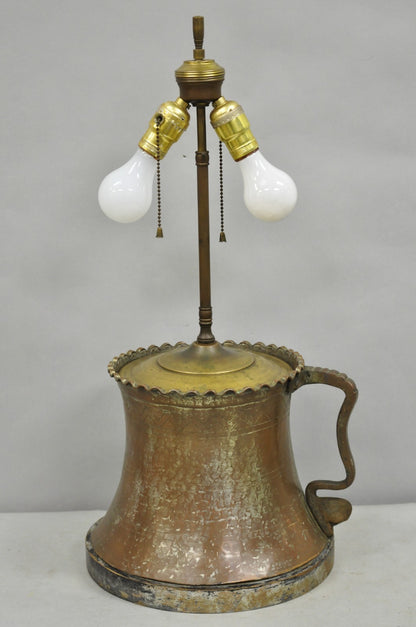 Antique Anglo Indian Moroccan Hammered Copper Pitcher w Handle Table Lamp