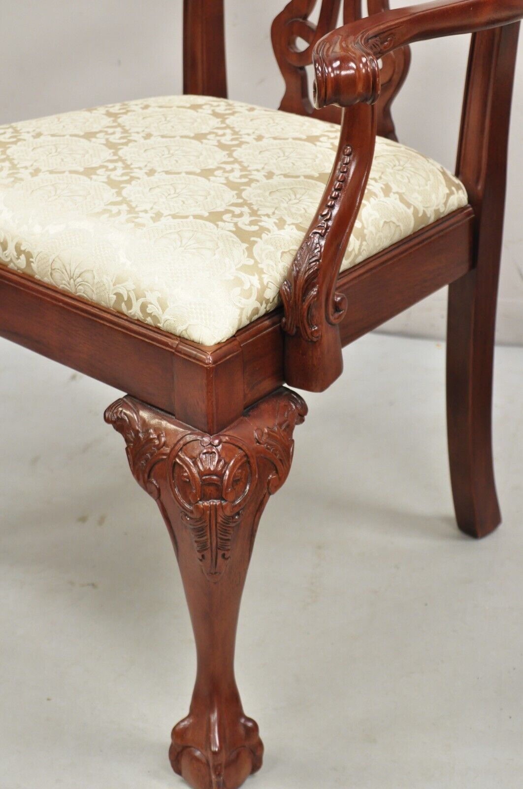 Chippendale Style Carved Mahogany Ball and Claw Dining Room Chairs - Set of 8