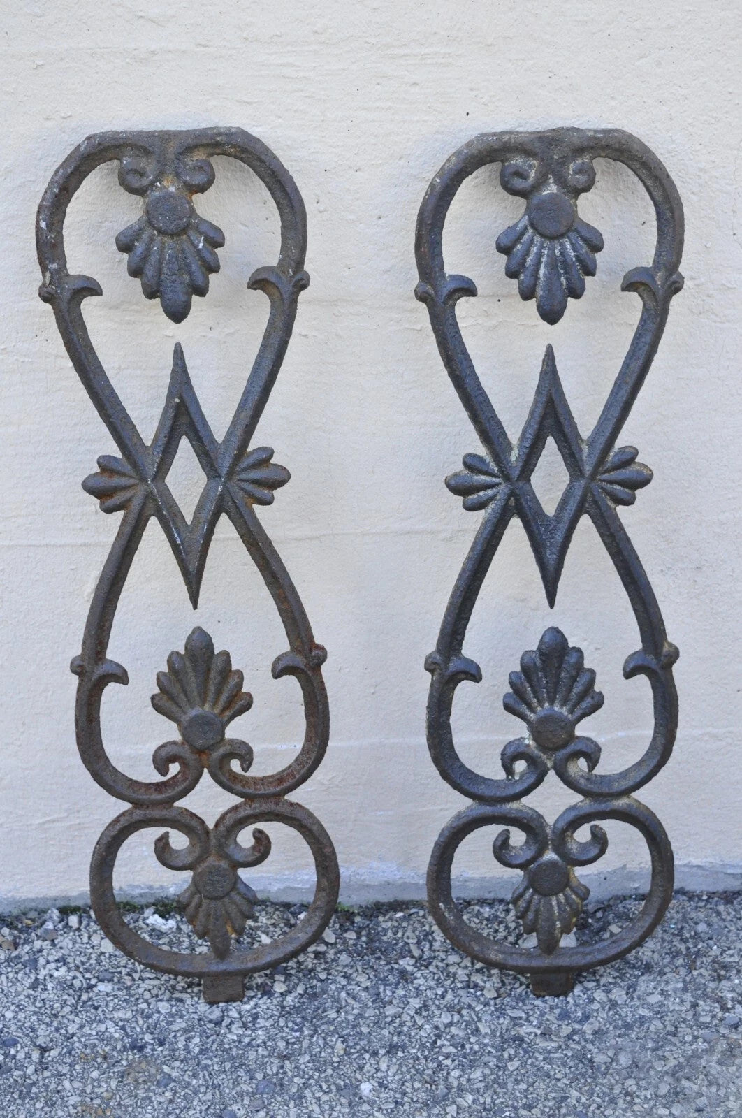 Antique Victorian Cast Iron Gate Supports Architectural Elements - a Pair