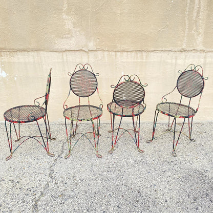 Vintage Victorian Style Small Wrought Iron Camo Paint Garden Patio Chair - Set 4