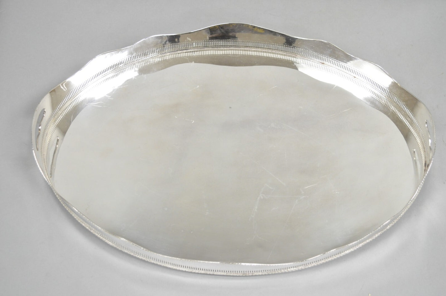 Antique English Edwardian Sheffield Silver Plated 24" Serving Platter Bar Tray