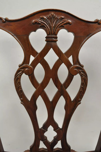 Vintage Georgian Chippendale Carved Mahogany Dining Captains Arm Chairs - Pair B
