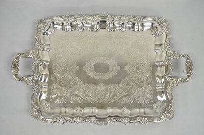 Vintage Victorian Silver Plated Rectangular Twin Handle Footed Bar Serving Tray
