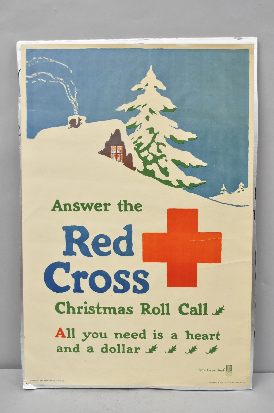 Original Vintage 1918 WWI Poster 'Red Cross Christmas Roll Call' Ray Greenleaf