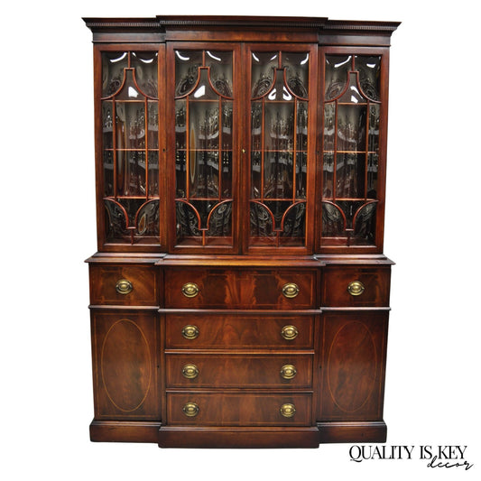 Antique Georgian Mahogany Bubble Glass Breakfront Cabinet Bookcase by Vanleigh