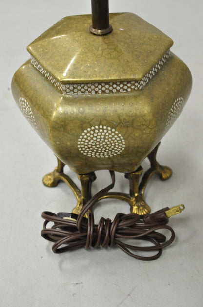 Vintage Oriental Small Porcelain Gold Oil Drop Painted Boudoir Table Lamp