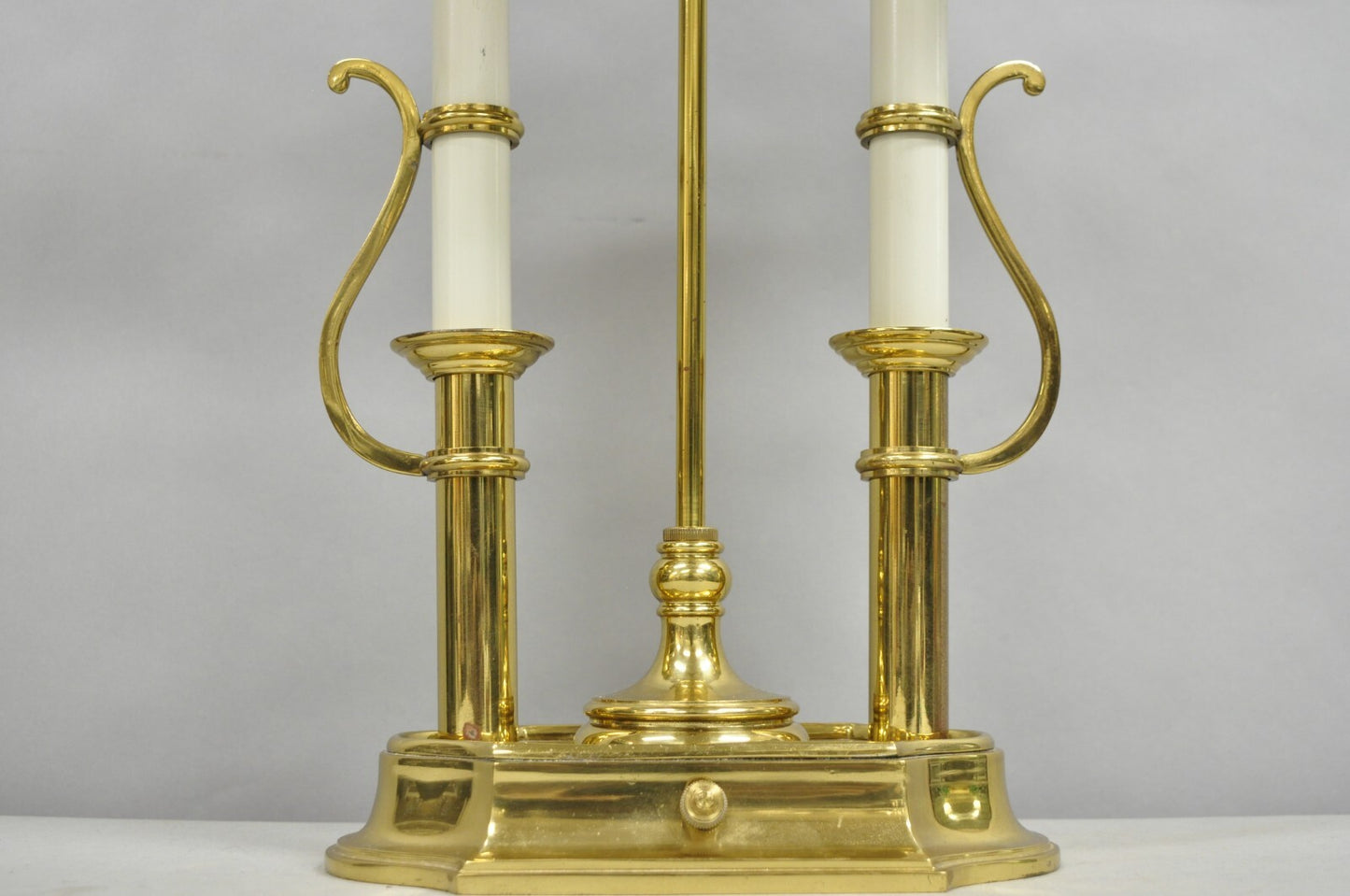 Vintage French Empire Brass Candlestick Tole Metal Bouillotte Desk Table Lamp