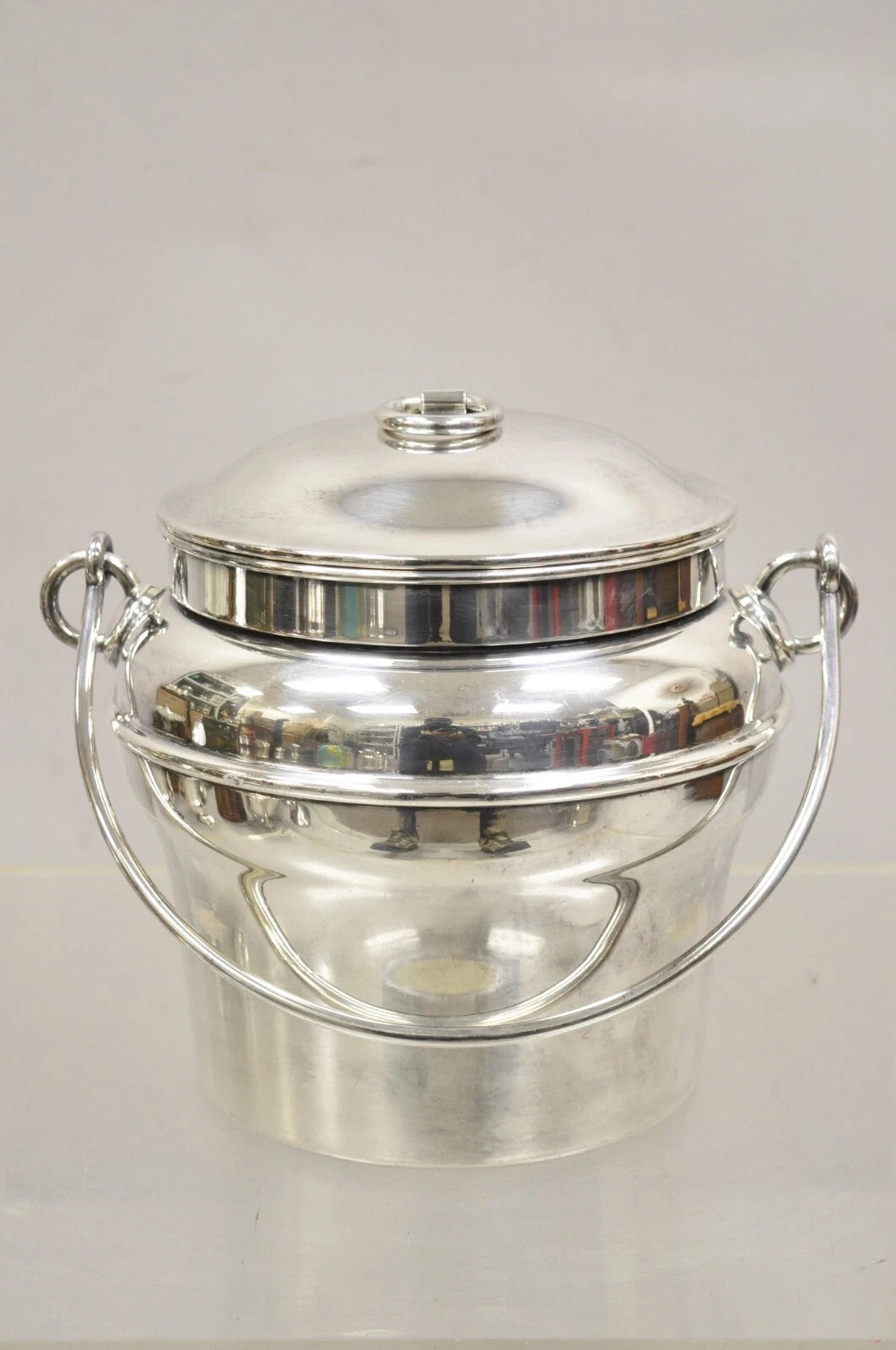 Vintage Fisher K308 Modern Silver Plated Lidded Ice Bucket with Glass Liner