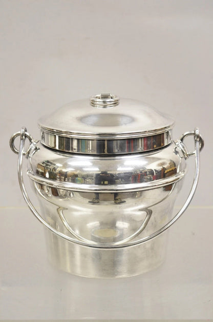 Vintage Fisher K308 Modern Silver Plated Lidded Ice Bucket with Glass Liner