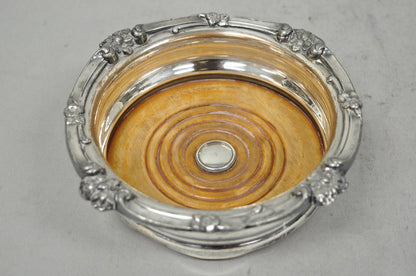Antique English Victorian Silver Plated Rose Repousse Bar Wine Bottle Coaster