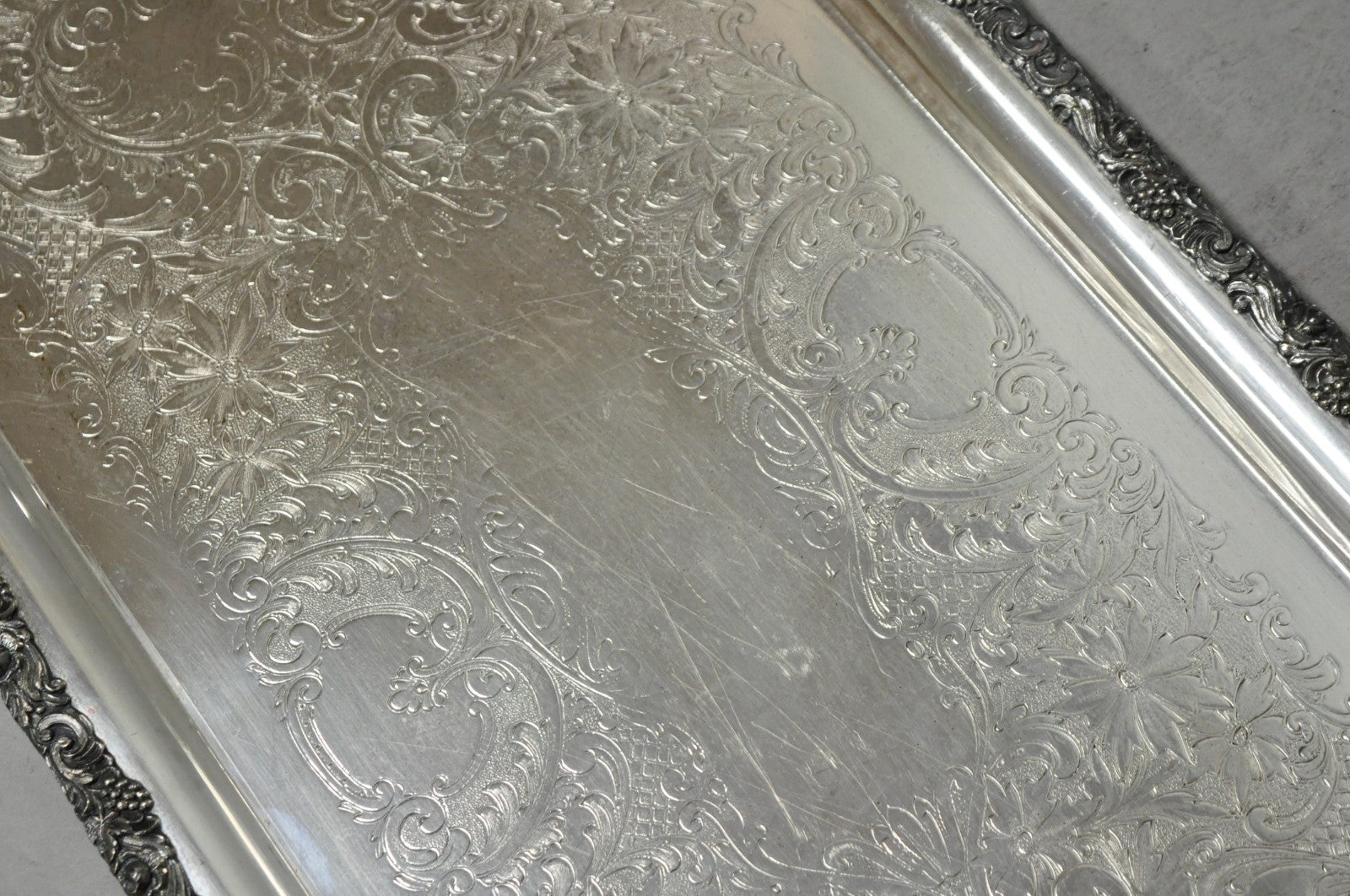 Vintage English Victorian Silver Plated Copper Narrow Serving Platter Bar Tray