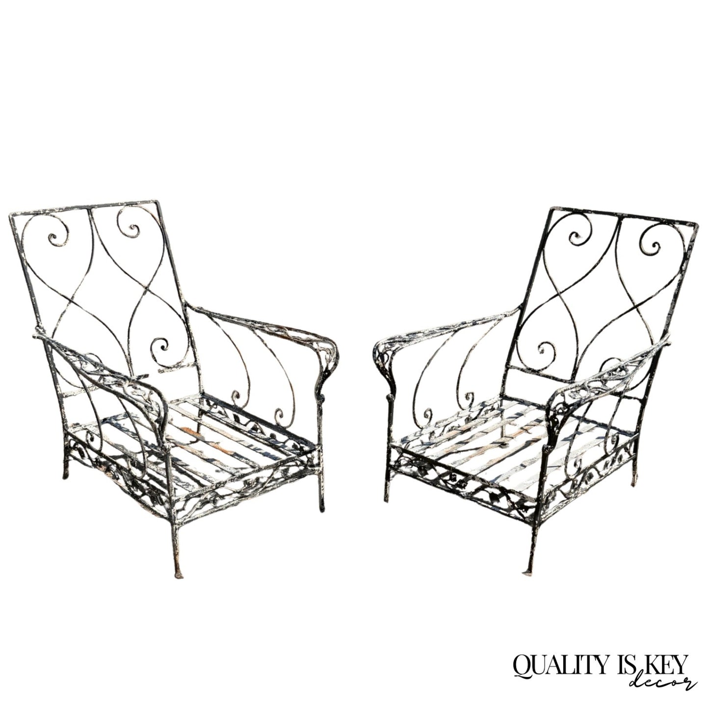 Vintage Florentine Craft Studio Salterini Style Wrought Iron Lounge Chairs, Pair