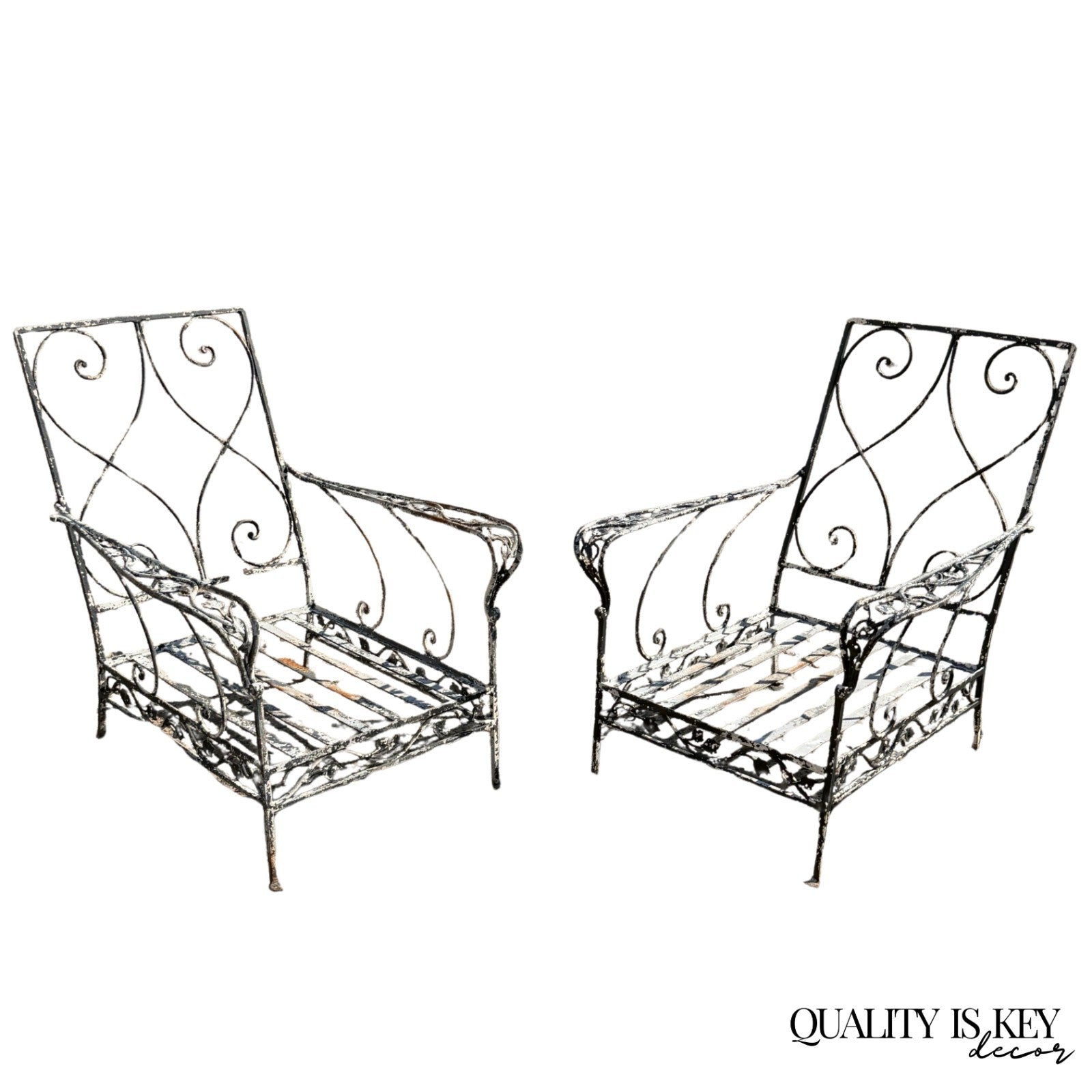 Vintage Florentine Craft Studio Salterini Style Wrought Iron Lounge Chairs, Pair