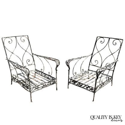 Vintage Florentine Craft Studio Salterini Style Wrought Iron Lounge Chairs, Pair