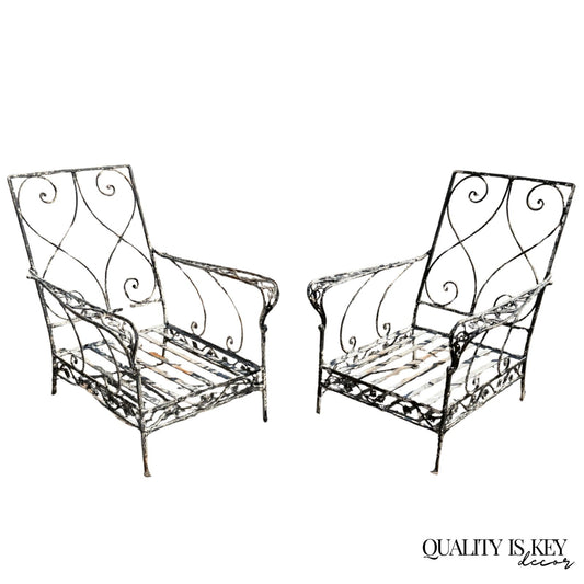 Vintage Florentine Craft Studio Salterini Style Wrought Iron Lounge Chairs, Pair