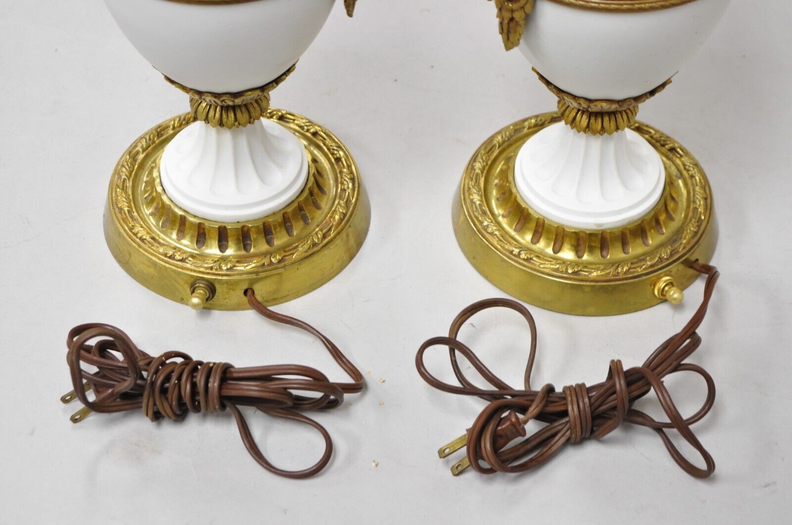 Antique French Louis XV Figural Bronze & Porcelain Candelabra Table Lamps - Pair