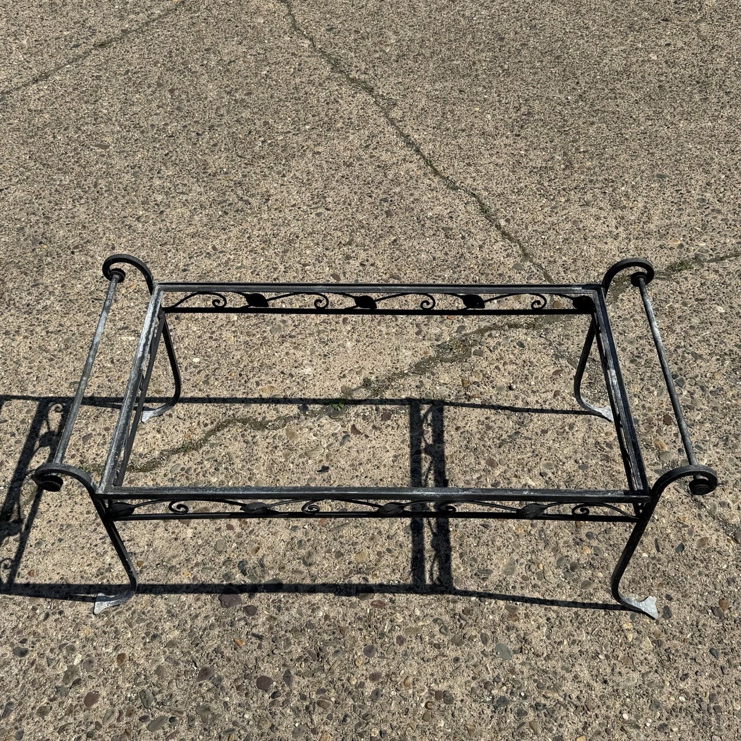 Vintage Salterini Art Nouveau Wrought Iron Garden Patio Rectangular Coffee Table