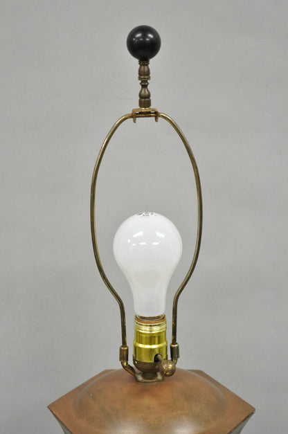 Vintage Chinoiserie Patinated Copper Hexagonal Oriental Ginger Jar Table Lamp