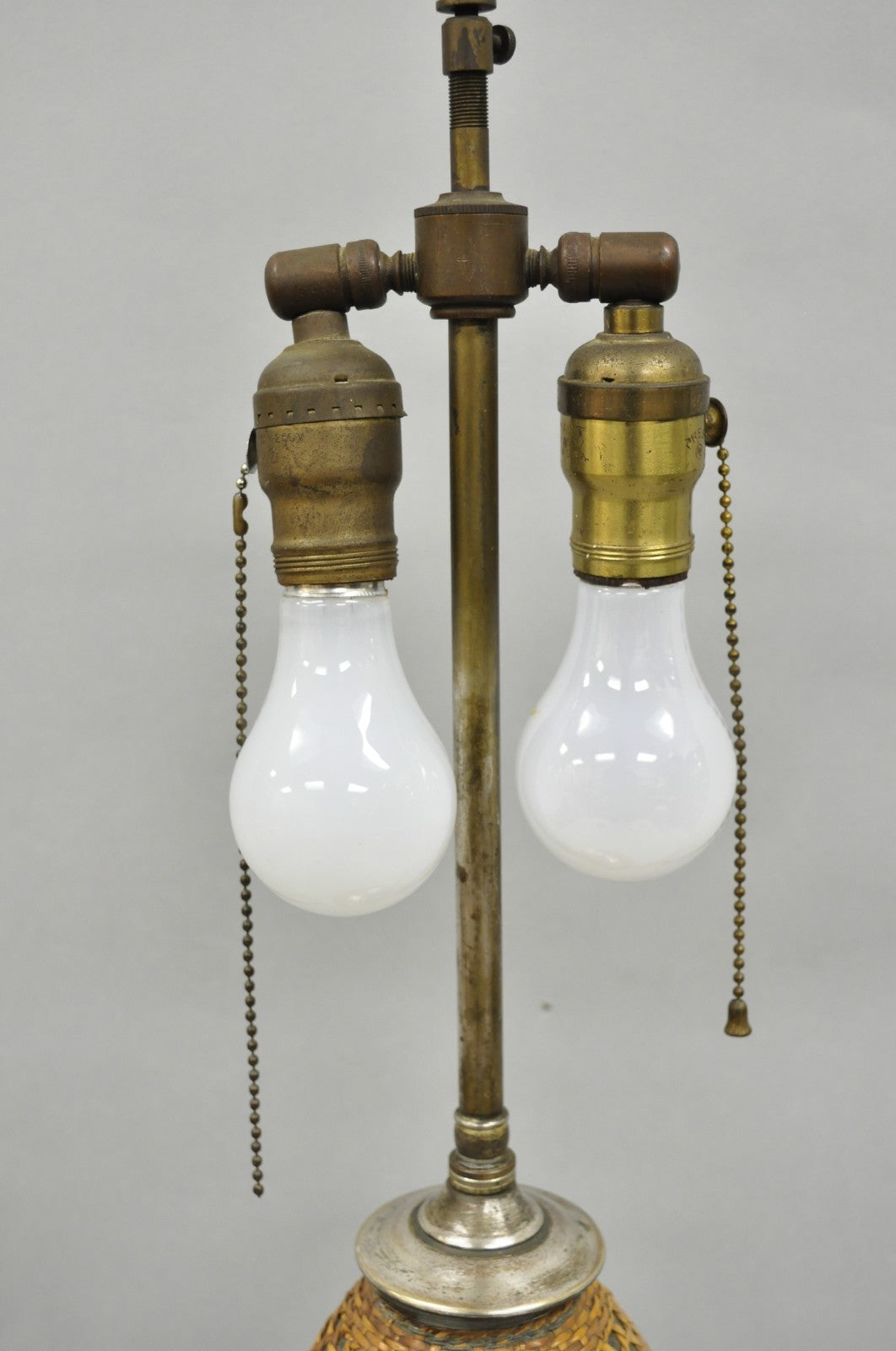 Antique French Victorian Rattan Wrapped Blown Glass Seltzer Bottle Table Lamp