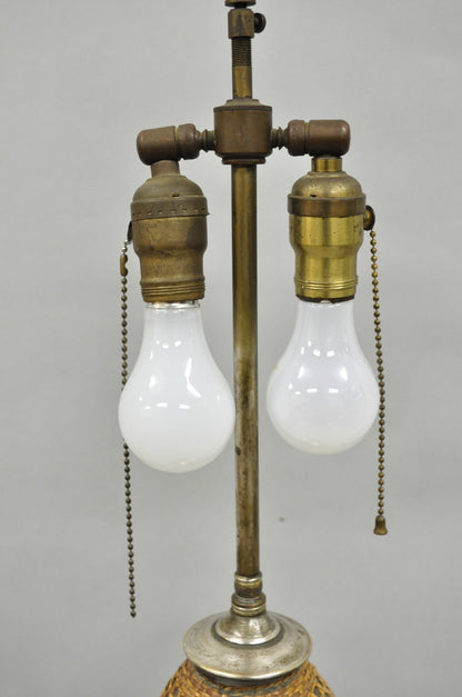 Antique French Victorian Rattan Wrapped Blown Glass Seltzer Bottle Table Lamp