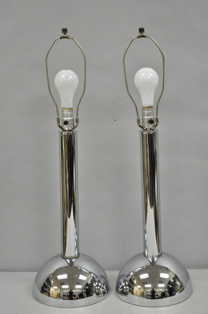 Vintage Mid Century Modern Chrome Ball Column Space Age Table Lamps - a Pair