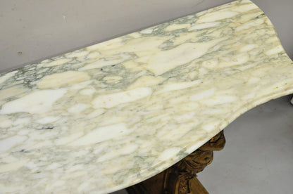 Vintage French Renaissance Victorian Style Gold Figural Marble Top Console Table