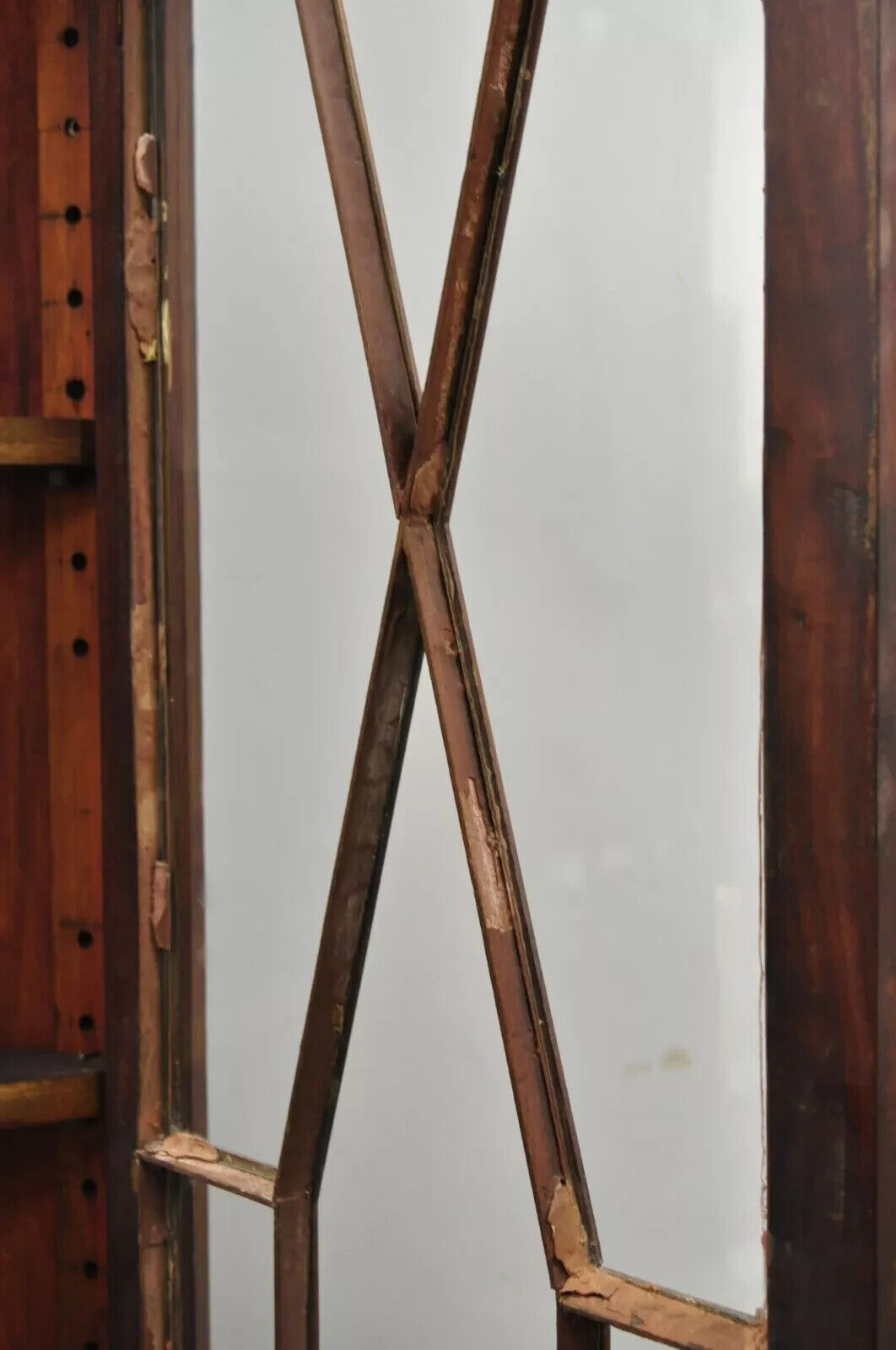 Antique English Georgian Style Mahogany Corner China Cabinet Display Case Curio