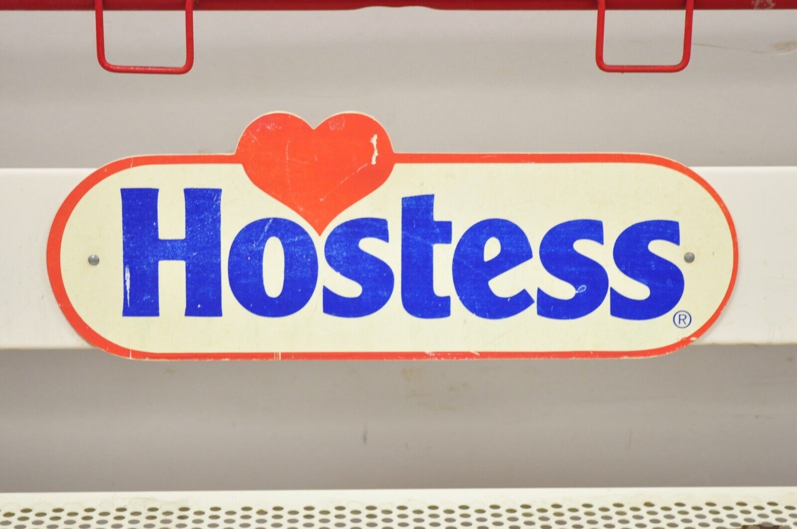 Vintage Hostess Red Metal Perforated 4 Shelf Folding Display Shelf Stand