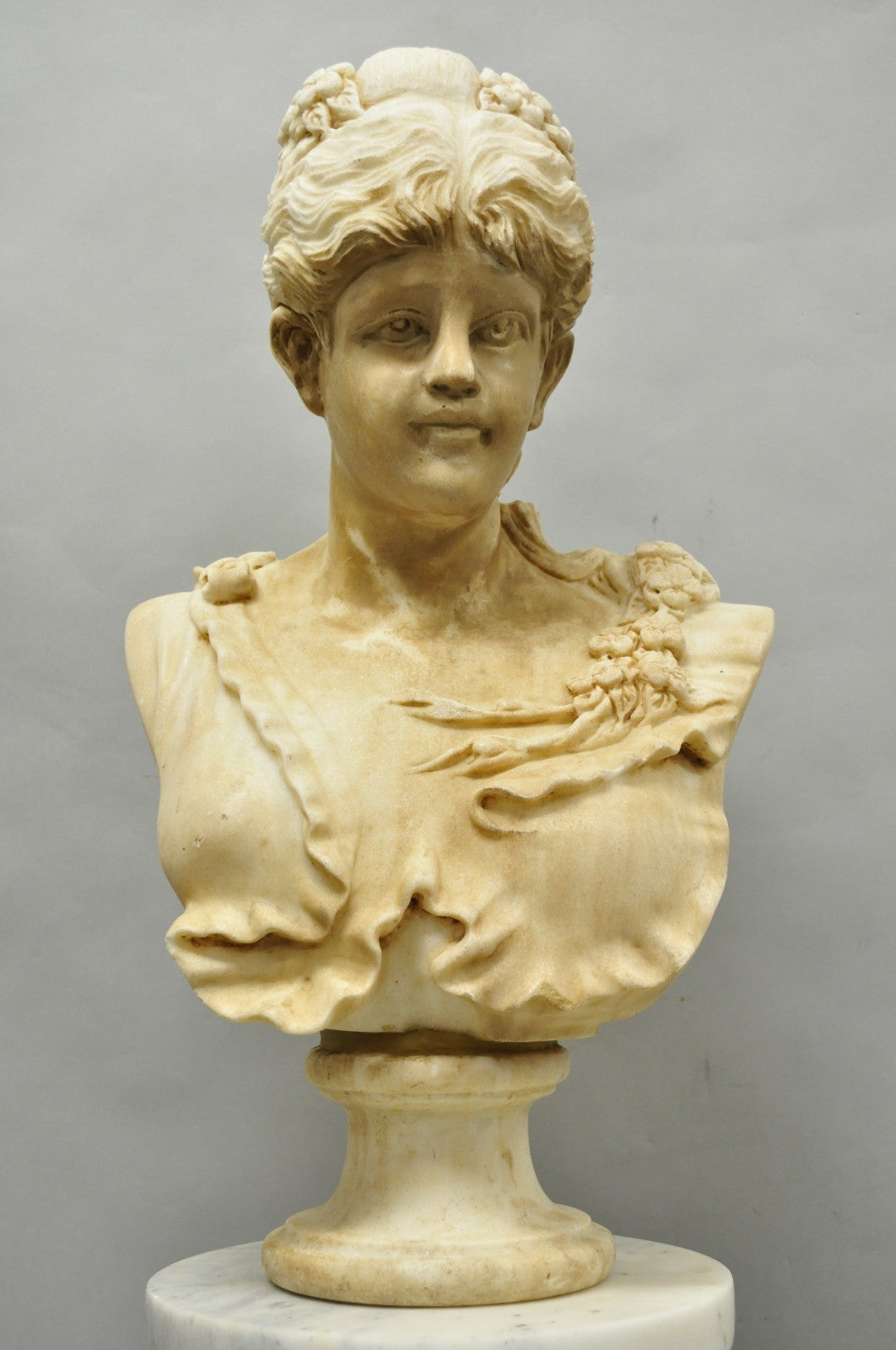 Vintage Victorian Style Carved Marble Young Lady Maiden Bust Statue Sculpture