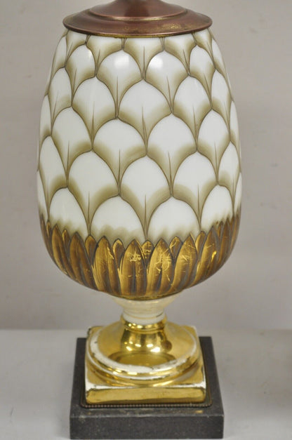 Vintage Italian Hollywood Regency Hand Painted Glass Pineapple Table Lamp - Pair