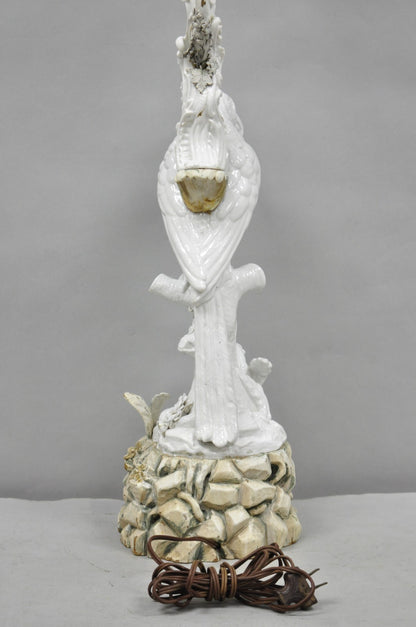 Antique Italian Blanc de Chine White Porcelain Perched Parrot Bird Table Lamp
