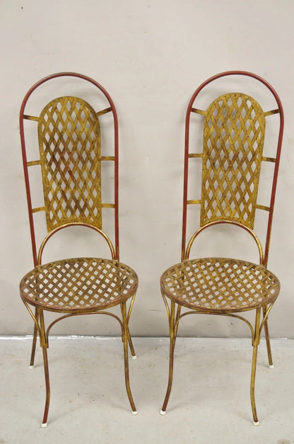 Vintage Italian Hollywood Regency Iron Gold Gilt Lattice Dining Set - 7 Pc Set