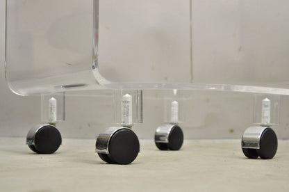 Vintage Clear Lucite Acrylic Mid Century Modern Rolling Side Tables - a Pair
