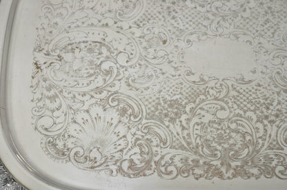 English Victorian Silver Plated Twin Handle Butlers Serving Platter Bar Tray