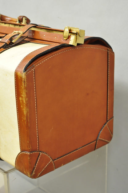 Vintage Dinoffer NY Italian Brown Leather & Vellum Parchment Gladstone Bag, Pair