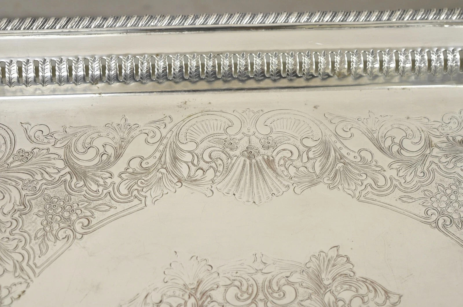 Antique English Victorian Rectangular Silver Plated Platter Bar Tray on Paw Feet