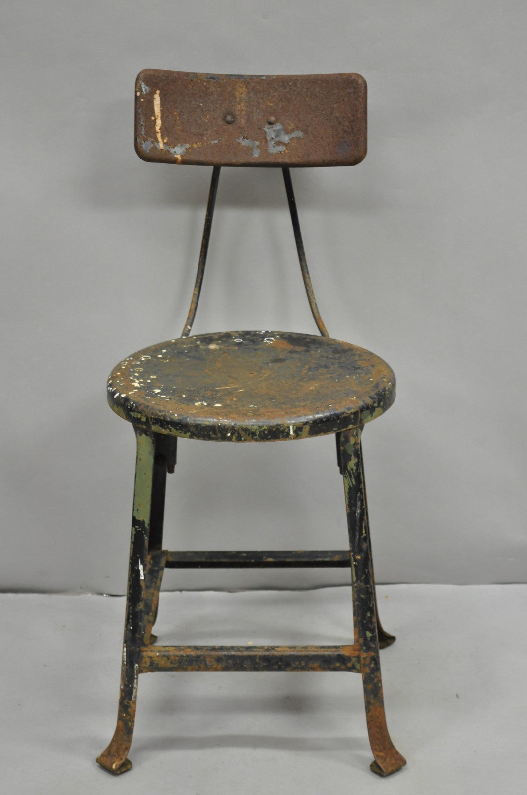 Vintage Industrial Steel Metal Rusty Distressed Garage Work Stool Chair