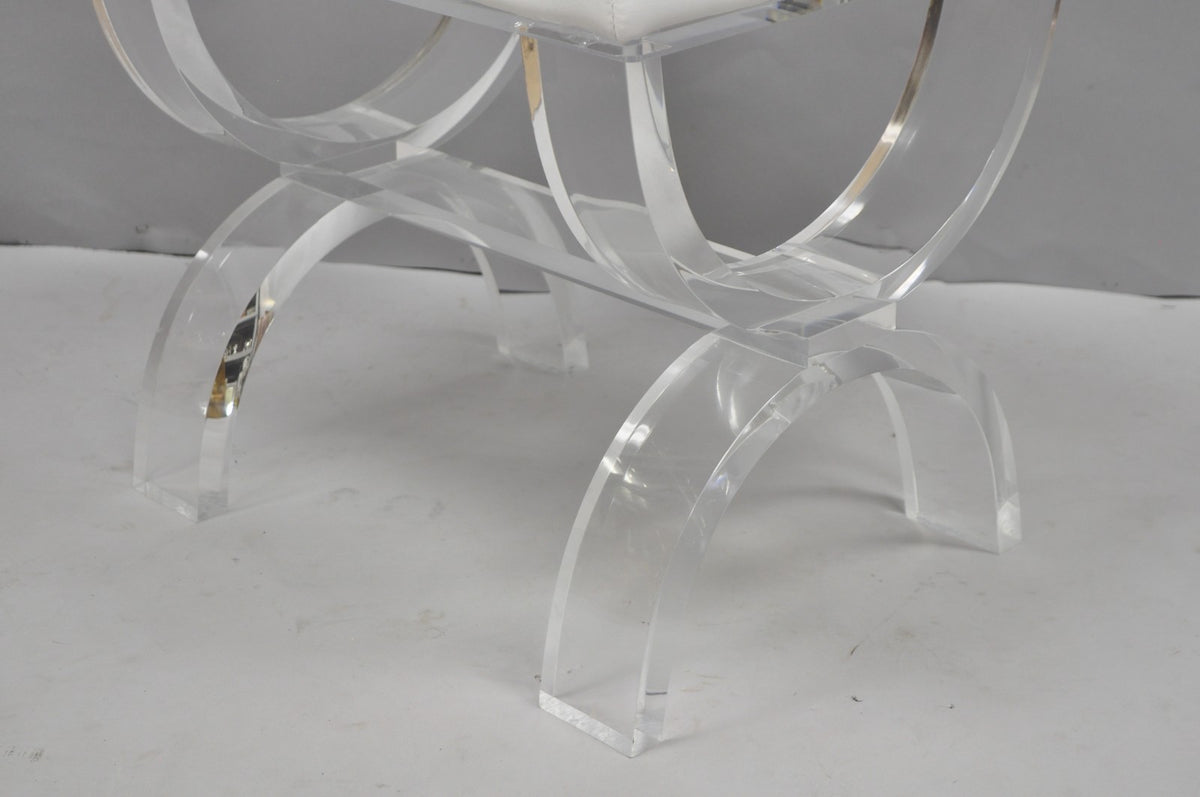Contemporary Modern Lucite Acrylic X-Form White Vanity Bench Stool Seat