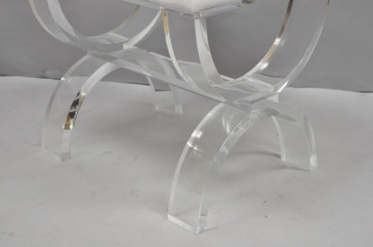 Contemporary Modern Lucite Acrylic X-Form White Vanity Bench Stool Seat