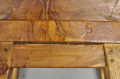 Indonesian Carved Solid Burl Wood Slab Continental Figural Side Chairs - a Pair